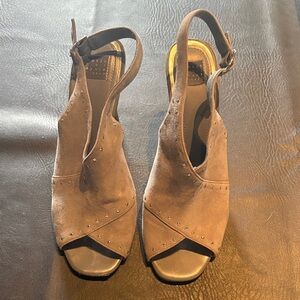 White House Black Market Grey with silver studs Suede Sandals